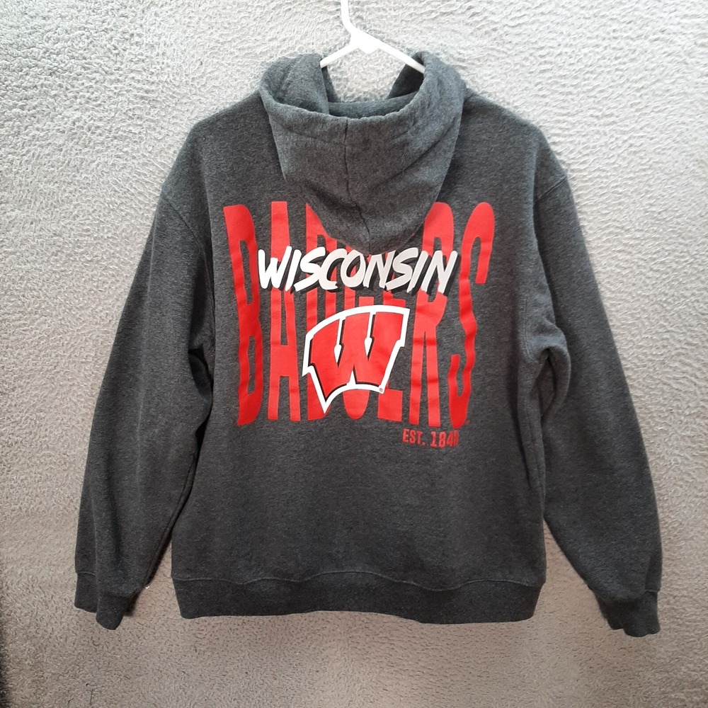 Wisconsin Badgers Sweatshirt Adult Large Gray Hoodie NCAA College University